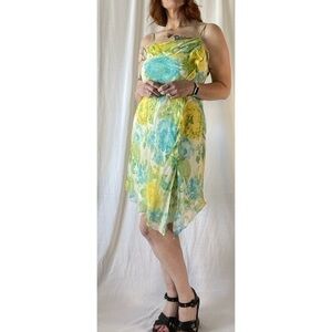 90’s Vintage ‘Sangria’ Multicolor Ruffle Front Silk Slip Dress